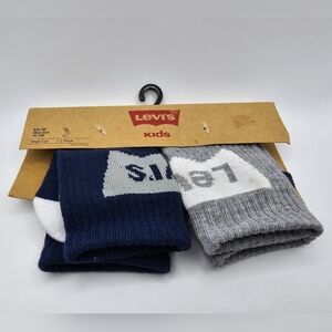 💚4/$20 New Levi’s Kids US Shoe Size 7C-10C 2-pack High-Cut Logo Socks Blue Grey